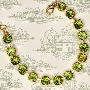 Natural Green Peridot 12.75  Total Carats In Classic Gold Plated Tennis Bracelet